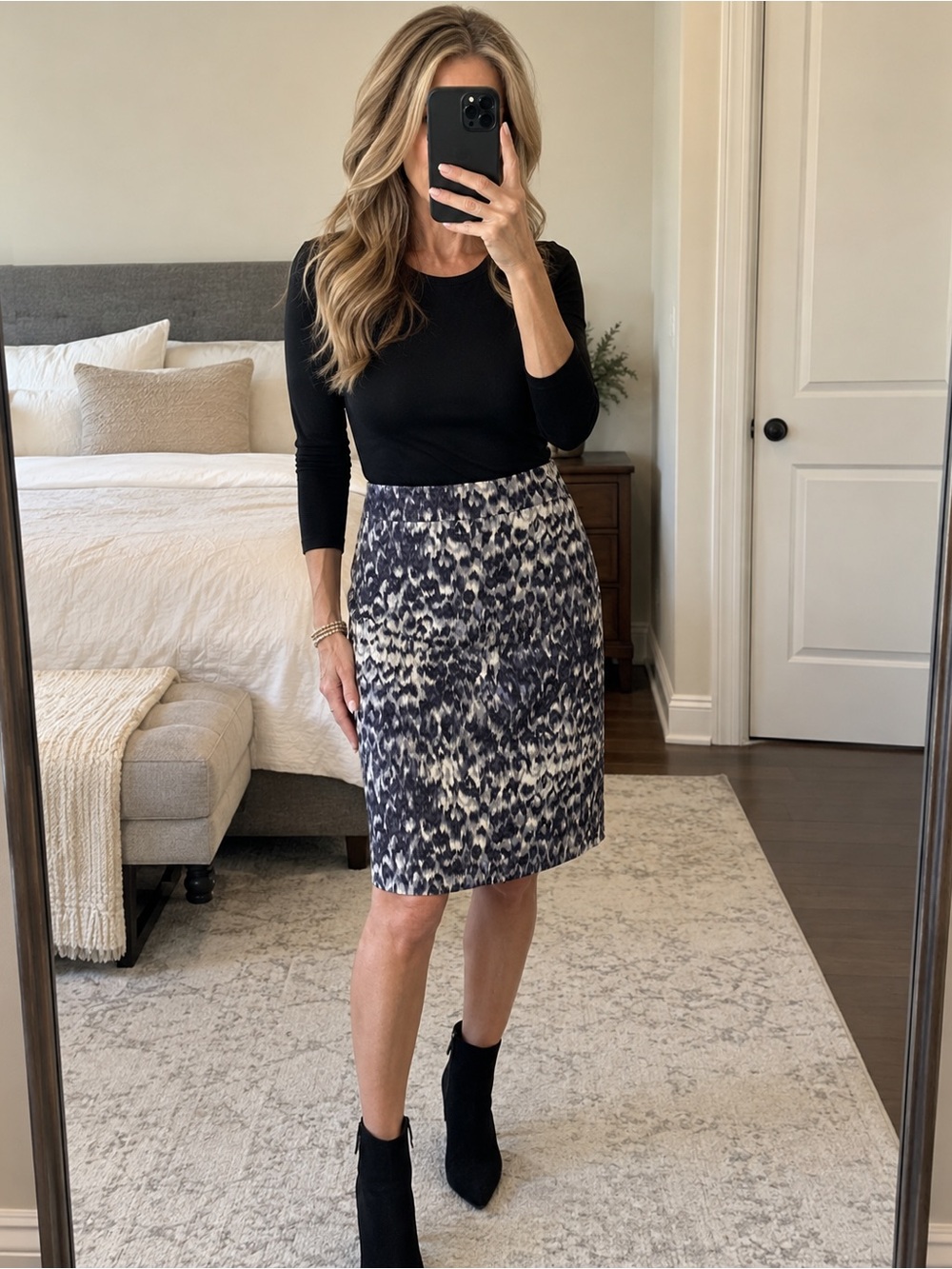 J.Crew wool silk pencil skirt officecore office siren dark academia animal print